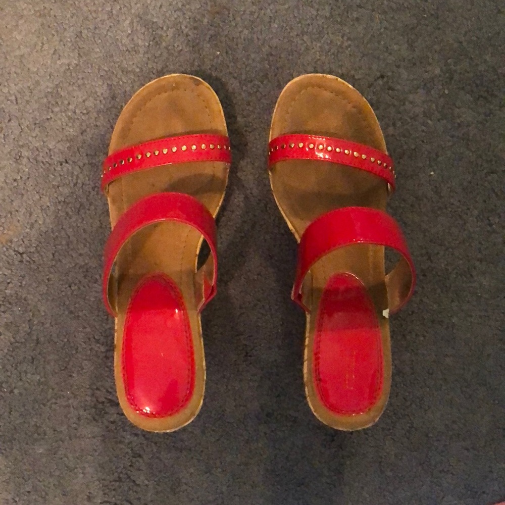 Red and Cork Wedge Sandals